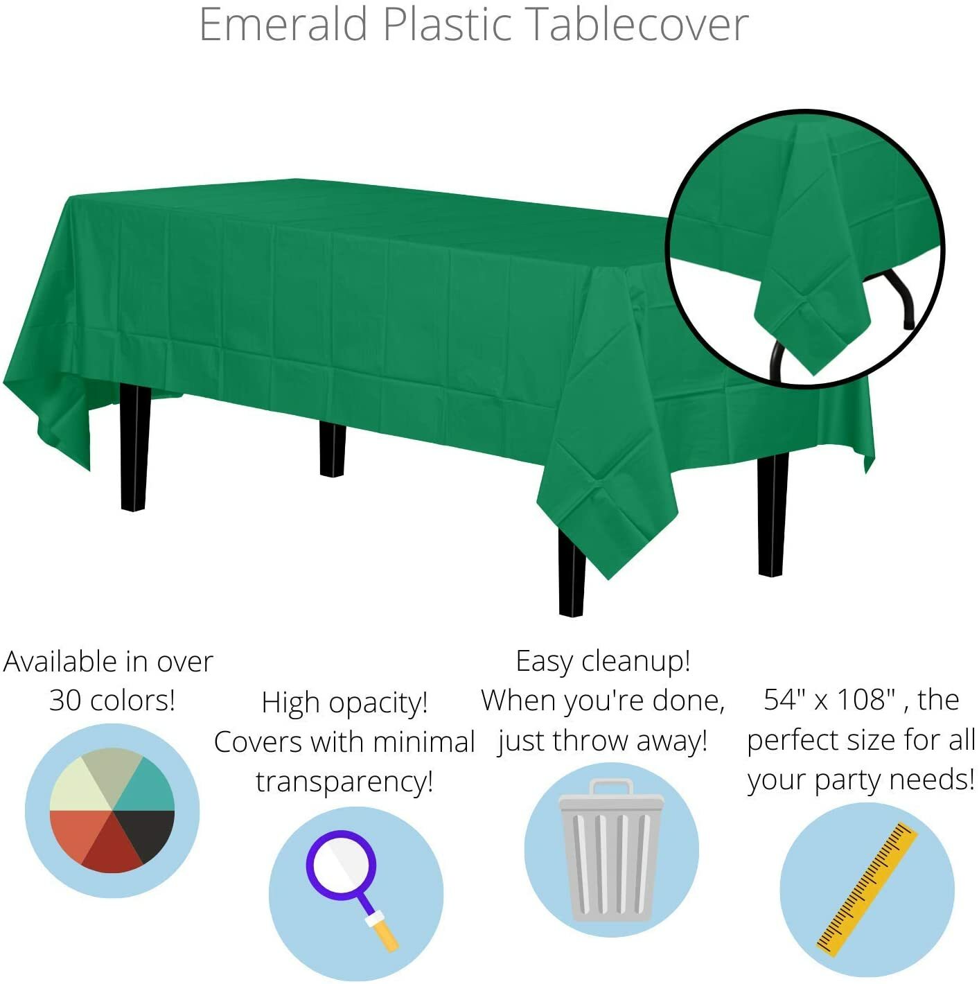 6-Pack Premium Plastic Tablecloth 54in. X 108in. Rectangle Green or Blue gallery