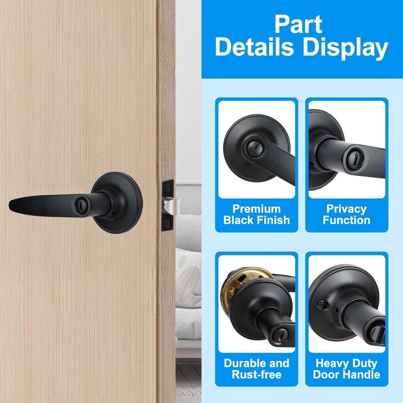 Privacy Door Levers, 3 Pack Matte Black Door Handles, Bed and Bath Door Locksets gallery
