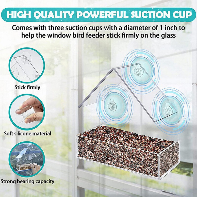 Clear Window Bird Feeder Strong Suction Cups Wild Bird Watching Seed Feeder gallery