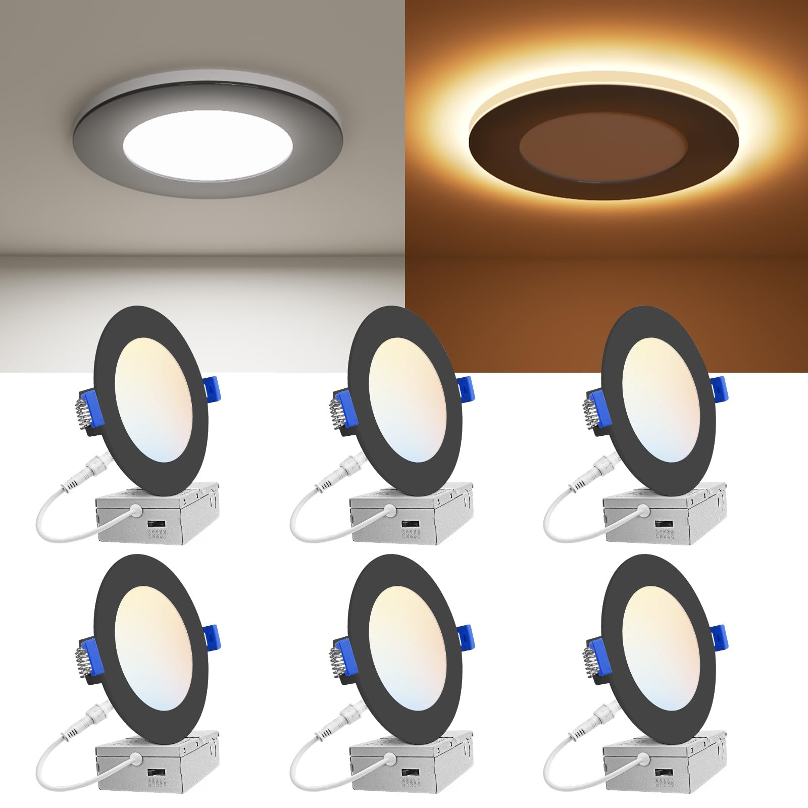 6 Pack 4 Inch 5CCT LED Recessed Ceiling Panel Light Dimmable with Night Light gallery