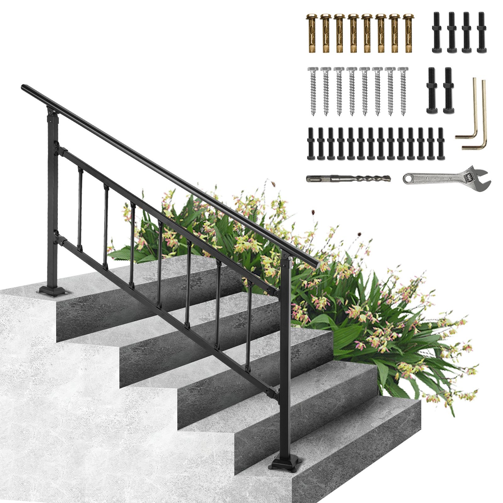 Outdoor Stair Railing, Fits for 1-5 Steps Transitional Wrought Iron Handrail, Ad gallery