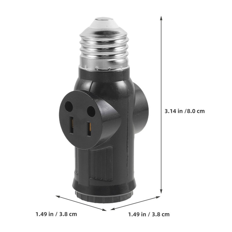 2Pcs Light Bulb Outlet Socket Adapter E26/E27 Lamp Bulb to 2/3 Prong Plug Black gallery
