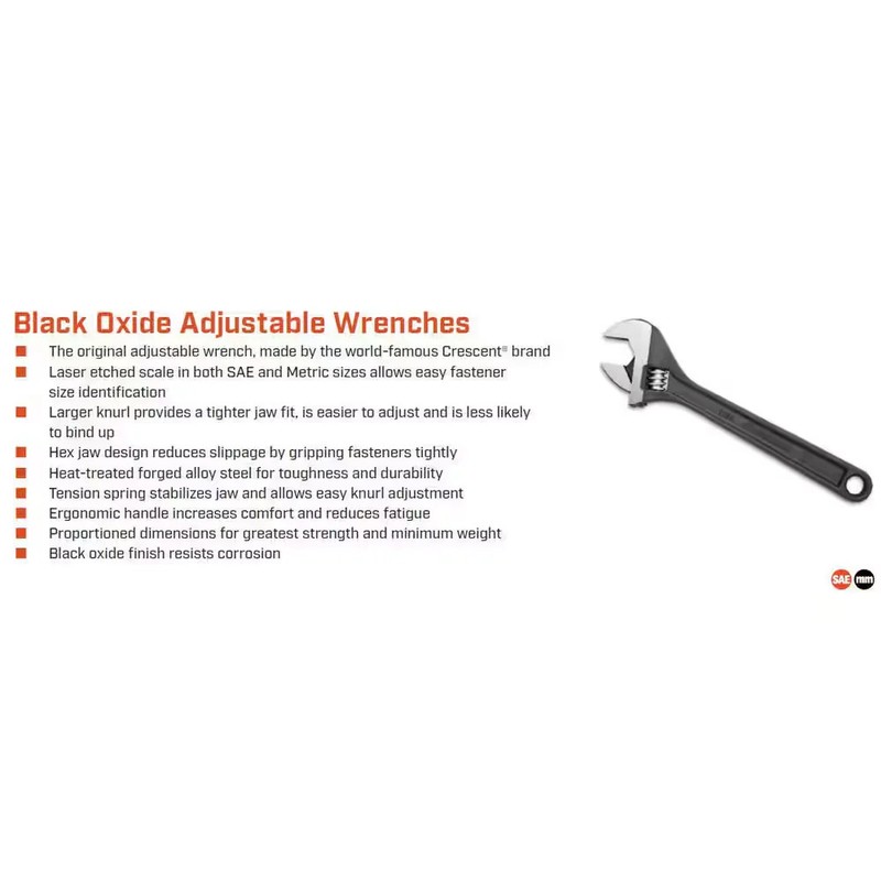Crescent 18 In Adjustable Wrench Single Open End Tapered Handle Steel Hand Tool gallery