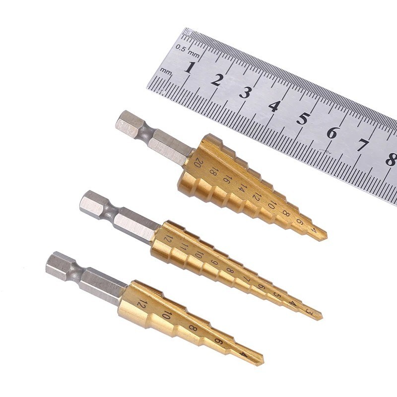 3pcs/Set Titanium Step Cone Drill Hole Cutter Bit HSS Large Set Tool With Pouch gallery