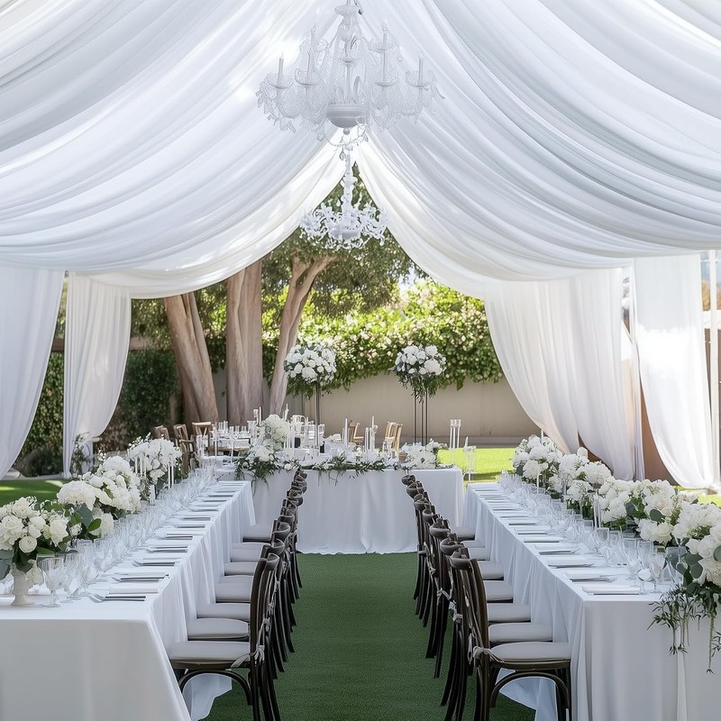 50Ft White Ceiling Drapes - 10 Panels for Weddings, Parties & Events gallery