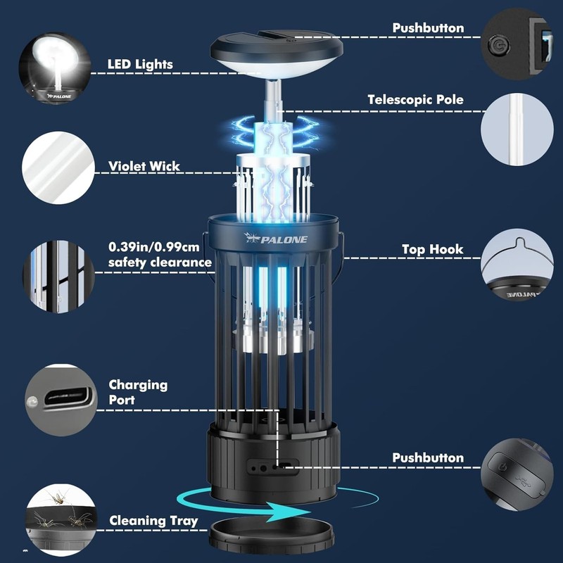 4500V Rechargeable Bug Zapper, Telescopic LED Light Mosquito Killer for Home gallery