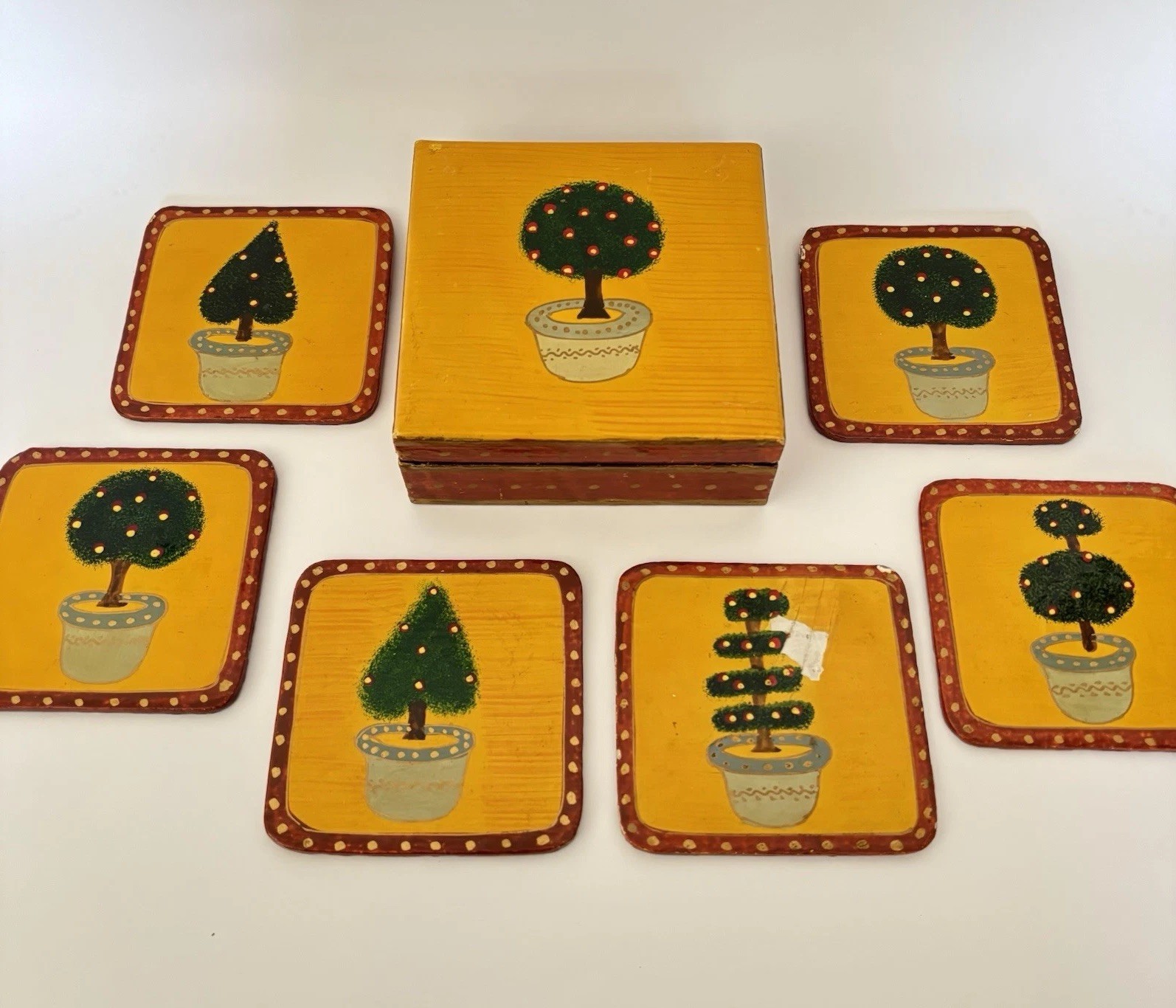 Vintage Foreside Topiary Coasters In Box Set Of 6 Lacquered gallery