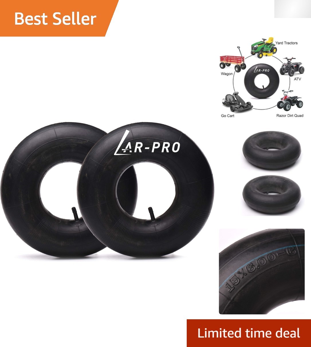Universal 15x6.00-6 Inner Tubes with TR13 Valve Stem – 2-Pack for Multiple Uses gallery