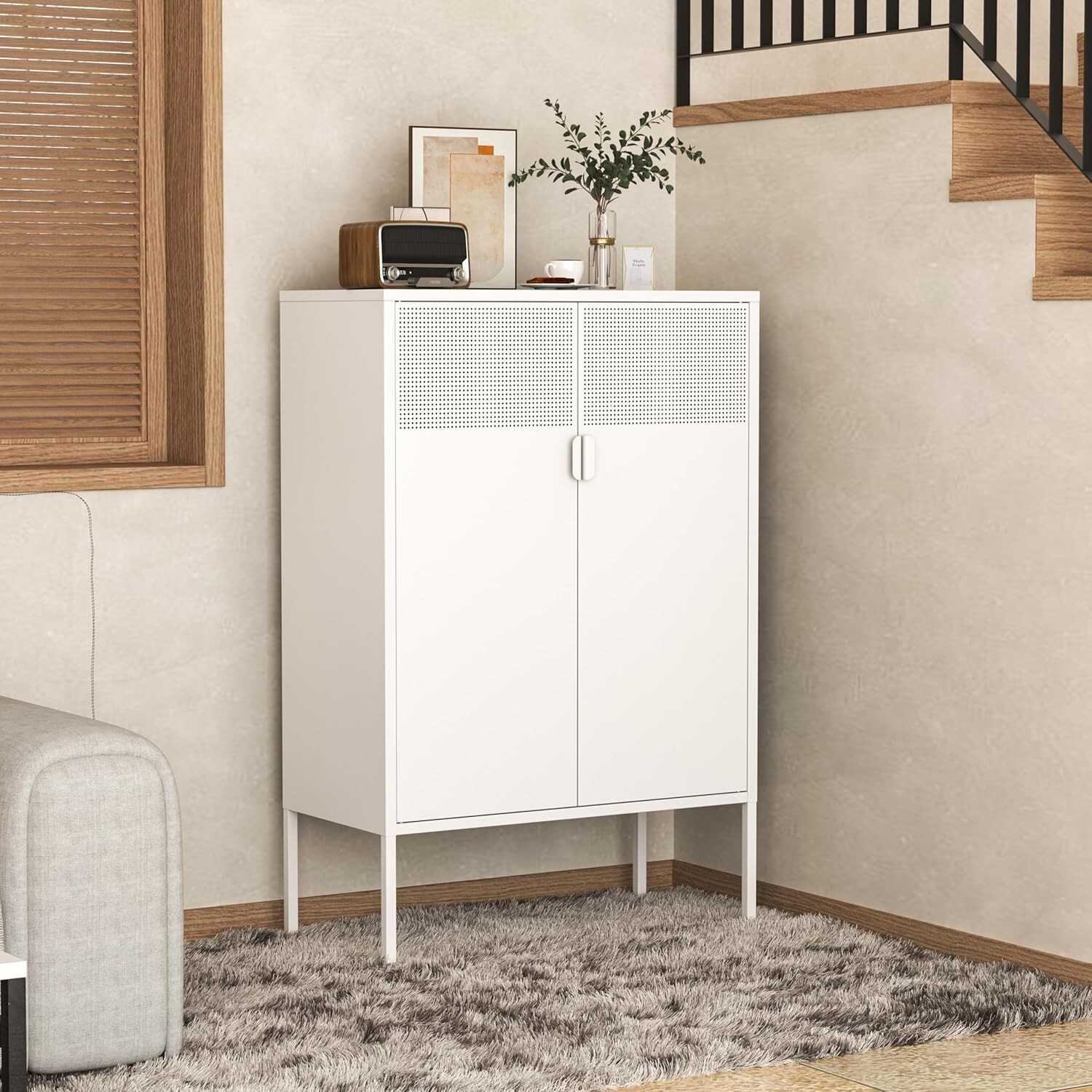 Cofar 47"H Metal Locker Storage Cabinet with 2-Mesh Doors,3-Tier for Living Room gallery