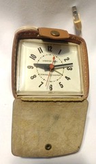 General Electric Trip Mate Lighted Dial Brown Leather Alarm Clock 7314K B2