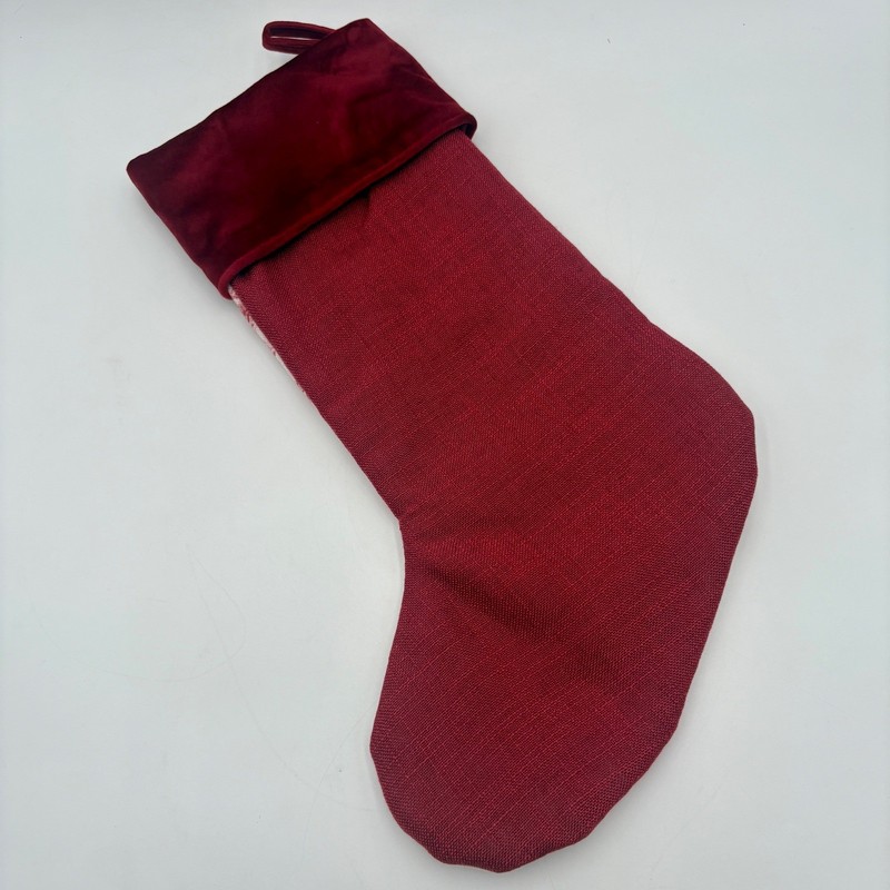 Christmas Stocking Red White Deer Trees Toile Velvet Cuff Christmas Holiday gallery