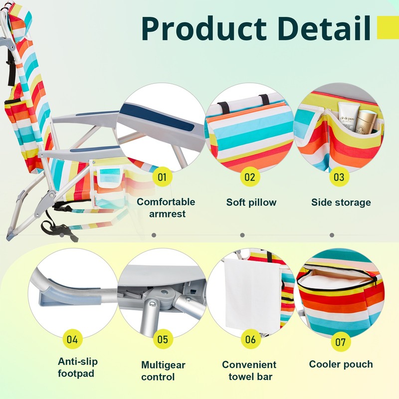 Backpack Beach Camping Chair Folding Heavy Duty, Aluminum, Cup Holder Multicolor gallery