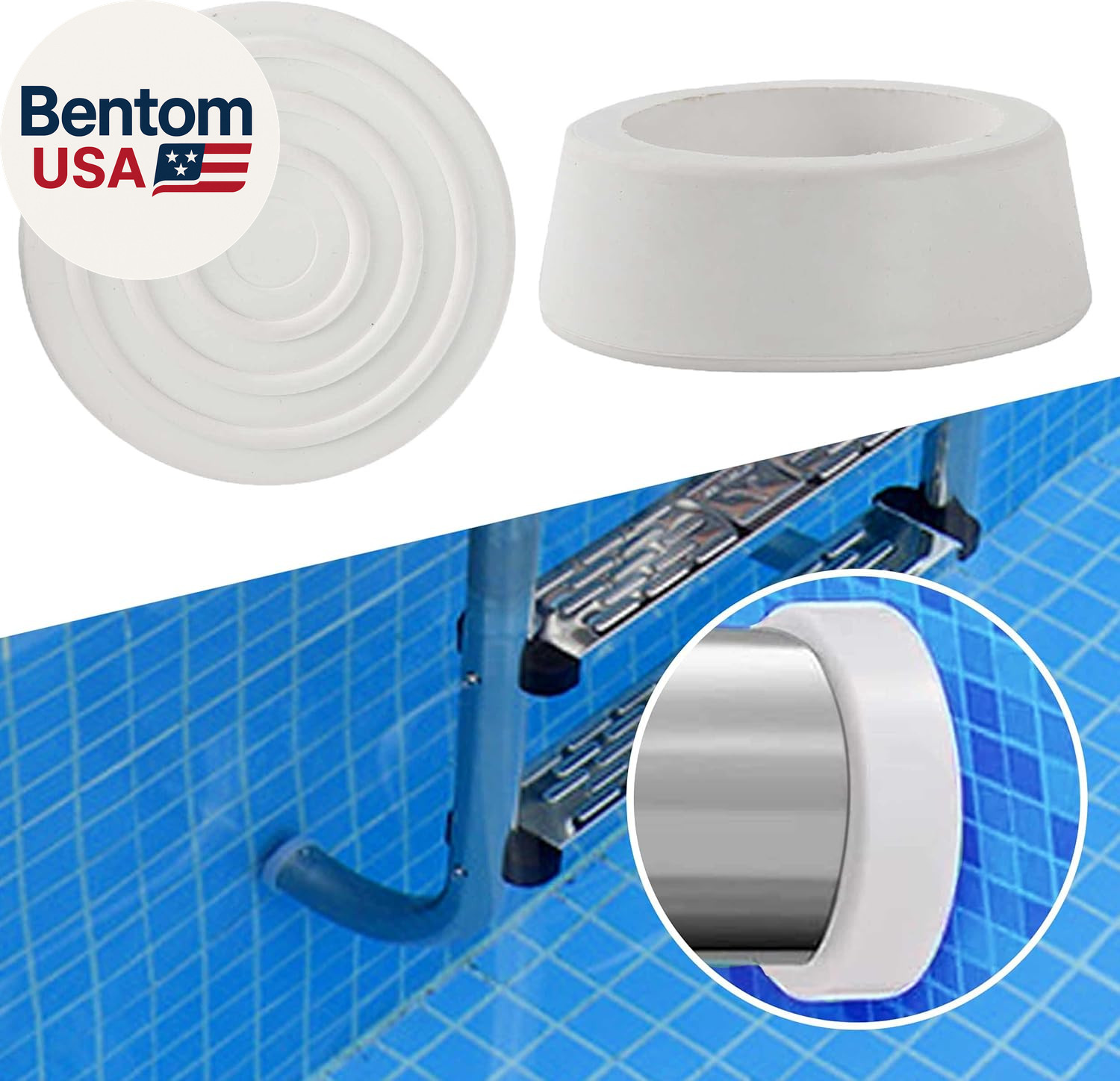 (2-Pack, White) outside Pools Ladder Bumpers for Inground Pools Ladder Rubber En gallery