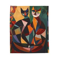 Abstract Geometric Cats Blanket | Colorful Modern Cat Art Throw