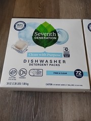 Seventh Generation Free Clear Dishwasher Detergent Packs 72 Count Sparkling C…