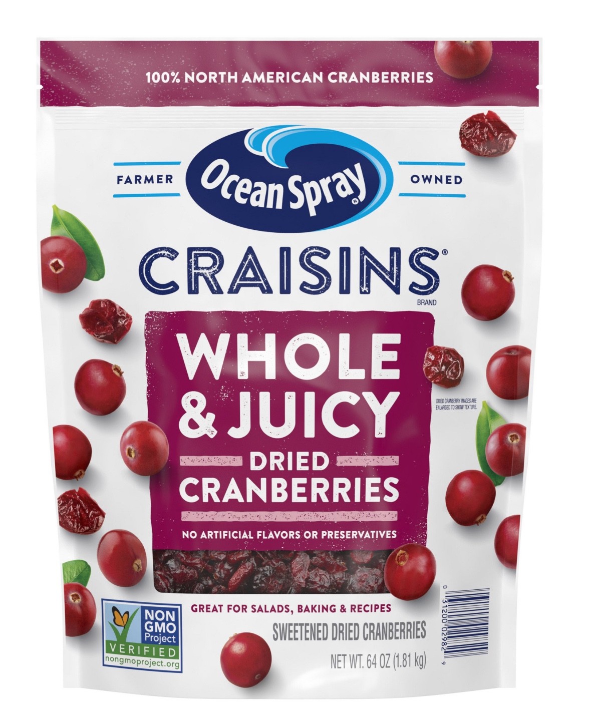 Ocean Spray Craisins Dried Cranberries Whole & Juicy 64 oz gallery