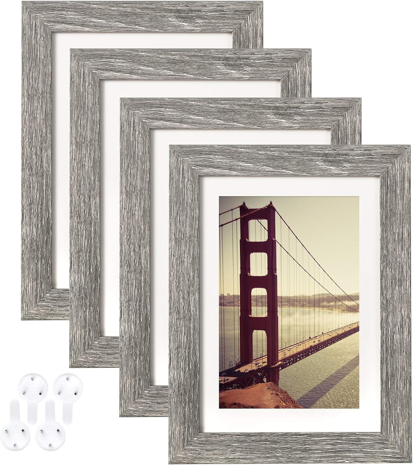 BAIJIALI 5X7 Picture Frame Rustic Grey Wood Pattern Set of 4,Display Photos 4X6 gallery
