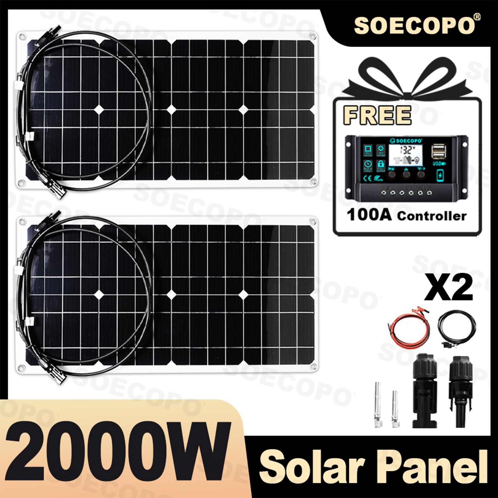 2000W Solar Charging Kit 2 x1000W High-Efficiency Panels + Y-Cable Home/OutdooGP gallery