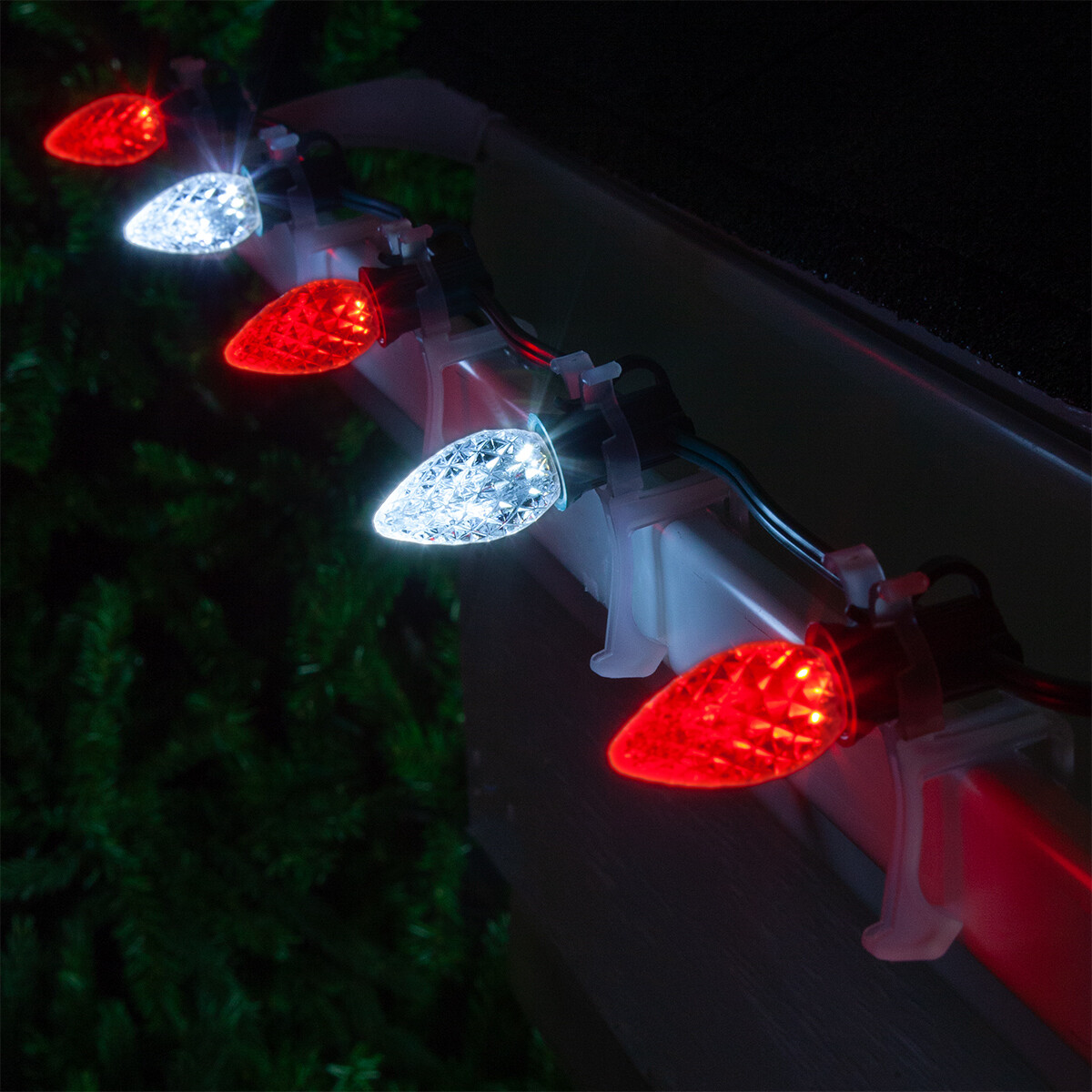 50 C7 OptiCore Candy Cane Red White LED Christmas String Lights, Green Wire 50ft gallery