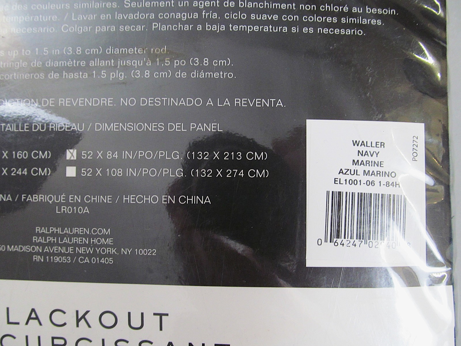 Lauren Ralph Waller Blackout Back Tab/Rod Pocket Navy Curtain Panel 52x84 in New gallery
