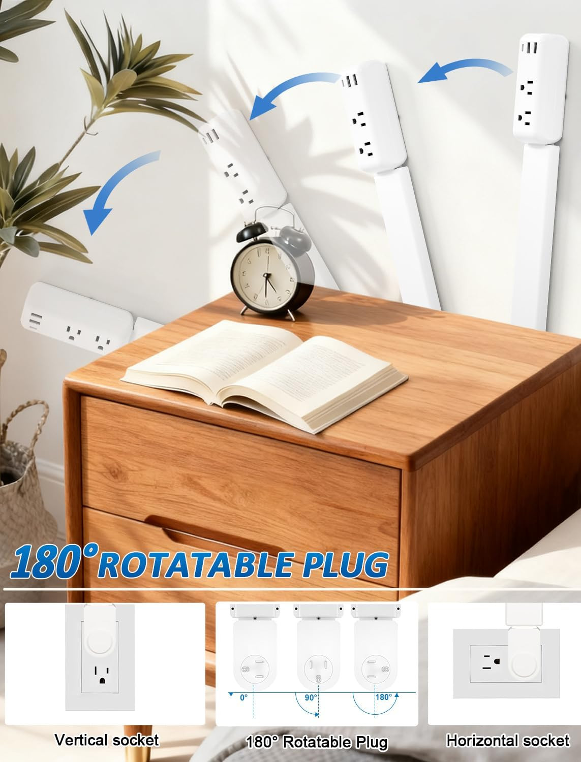 2Pack Vertical Outlet Extender with USB Ports & 180° Rotation for Easy Access gallery