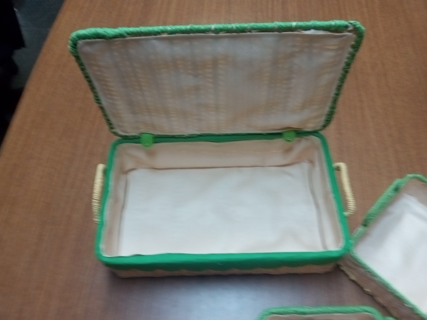 3-Piece Rectangular Scalloped Hyacinth Wicker Storage Basket Set, Green Trim gallery
