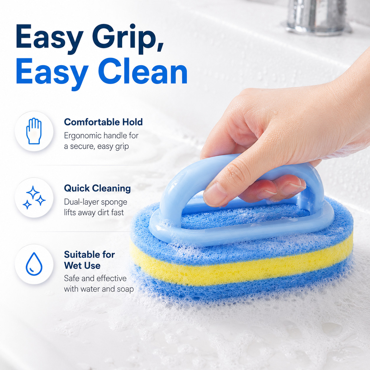 Handled Sponge Scrubber Cleaning Brush Kitchen Dish Pot Pan Bathroom Tub Multi-P gallery