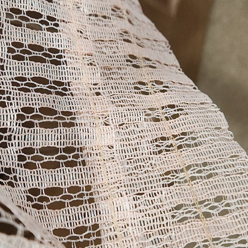 Vtg 70's polyester Curtain Sheer 2 panels Pink woven MCM 40" w x 60" l window gallery