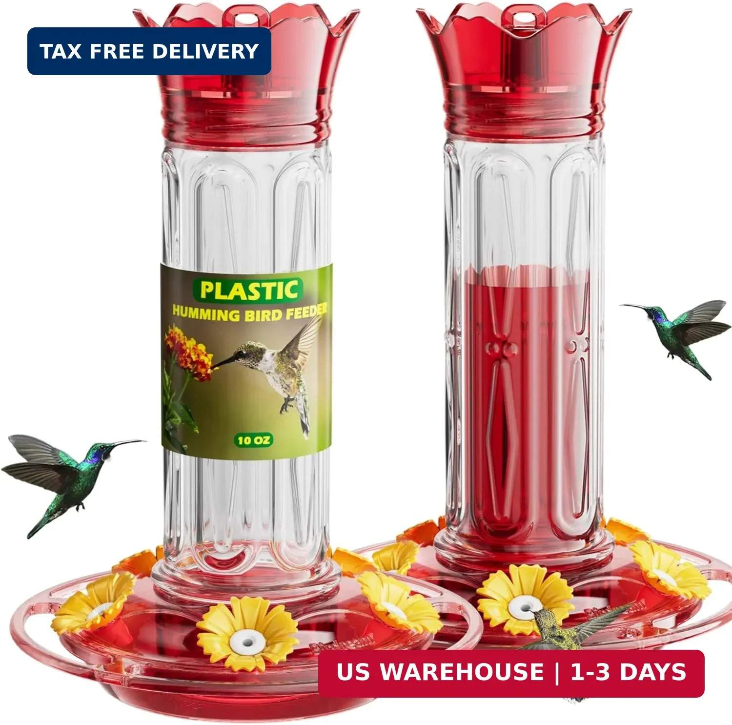 Birdream 2 Pack Hummingbird Feeders for Outdoors Hanging, Plastic Bird Nectar Fe gallery