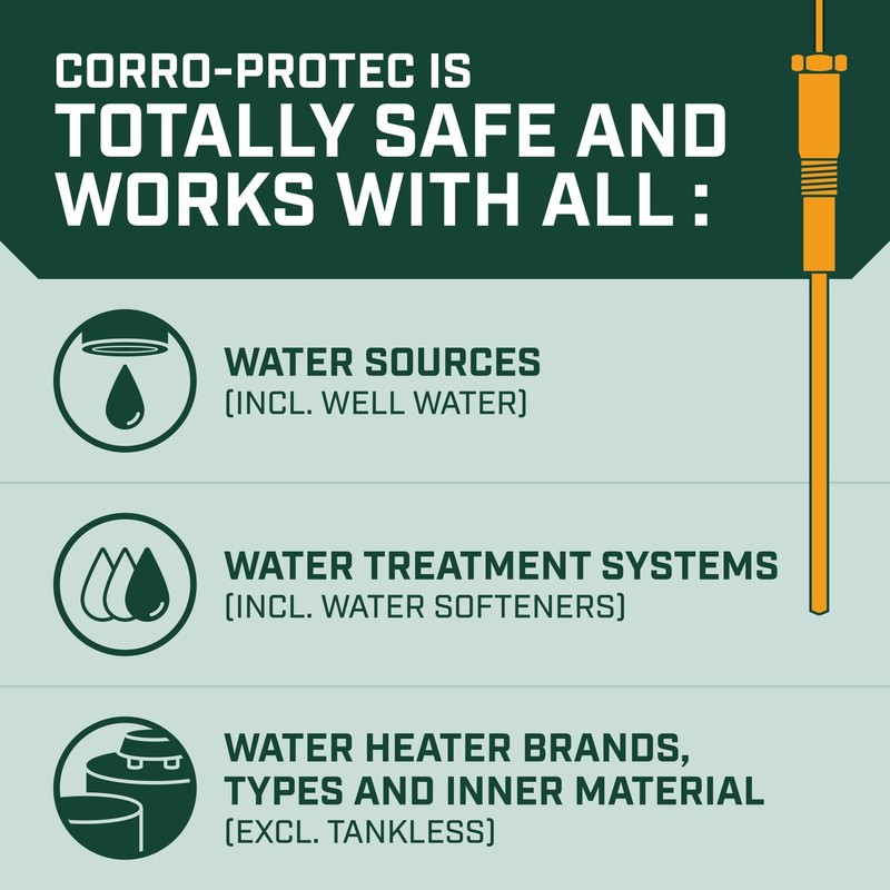 Corro-Protec Powered Anode Rod for Water 90-120 Gallons tank, multi-color gallery