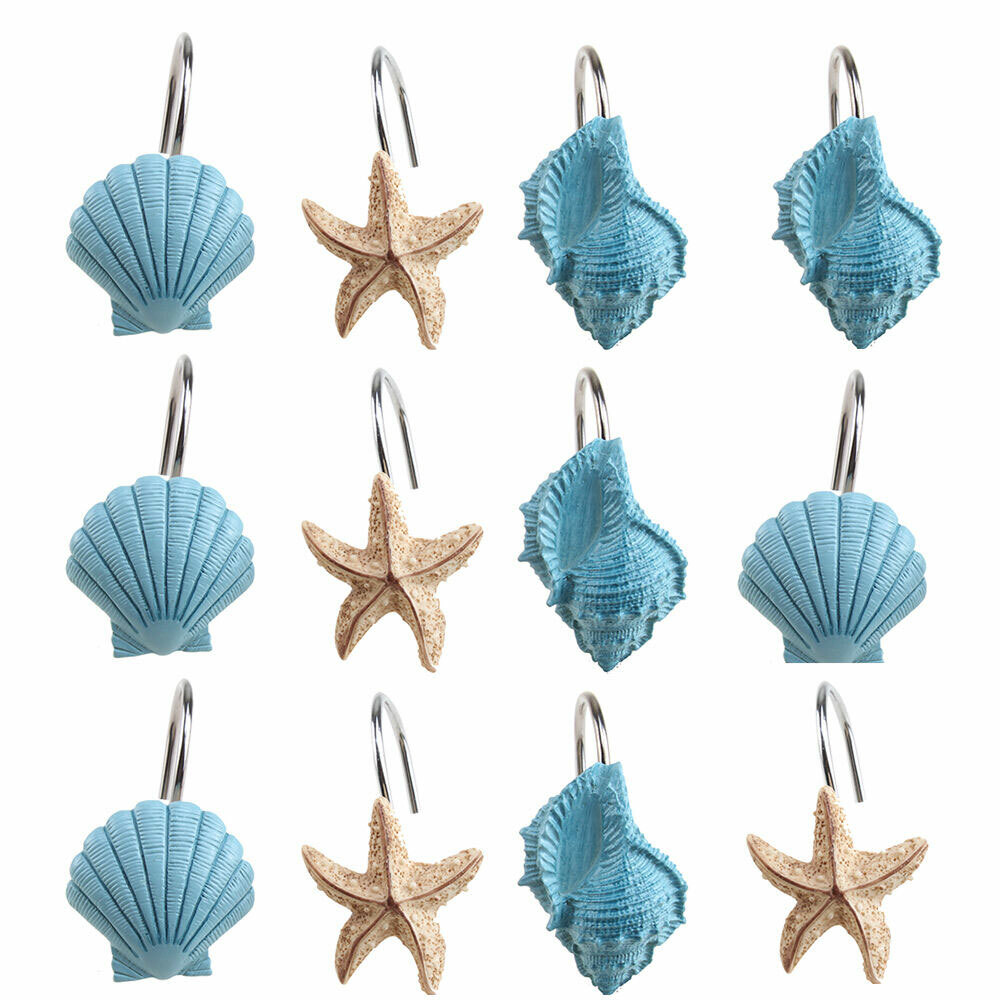 12 PCS DECORATIVE Seashell Shower Curtain Hooks Bathroom Beach Shell Decor gallery