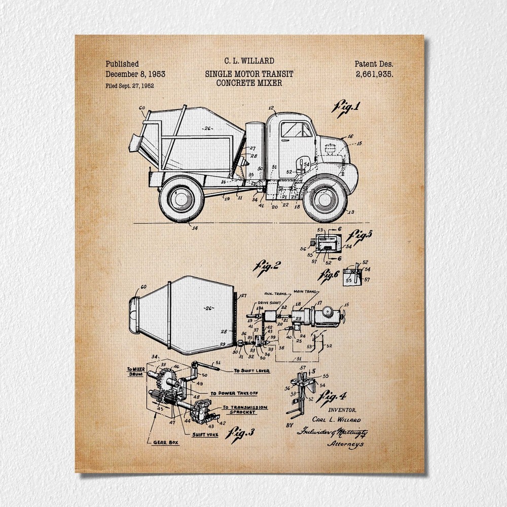 Construction Worker Gifts, Cement Mixer Patent Poster Print