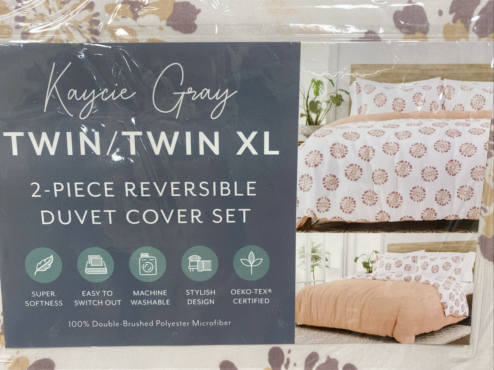 Kaycie Gray Twin 2 Piece Reversible Duvet Cover Set Star Cameo Rose NEW gallery