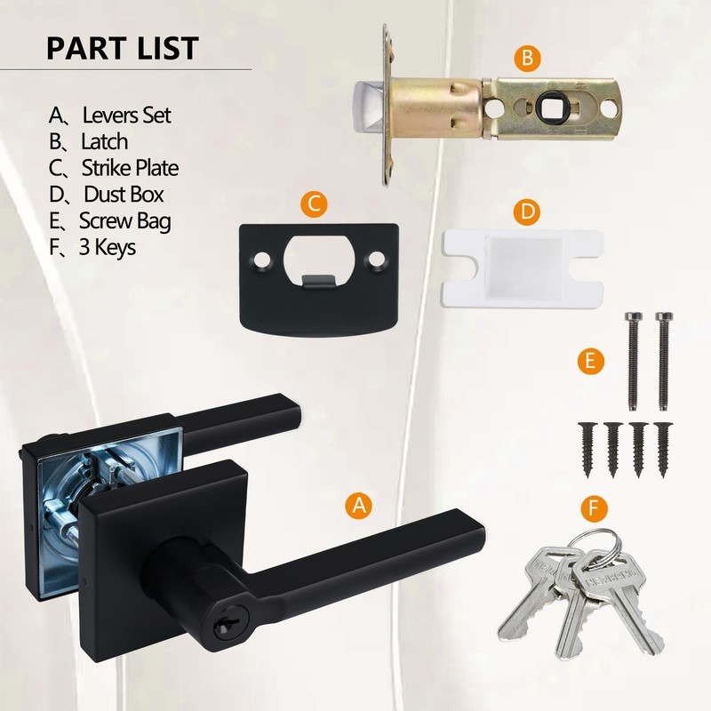 Keyed Entry Lever Lock Matte Black, Exterior Door Handle HD1601-DB-ET-1P gallery