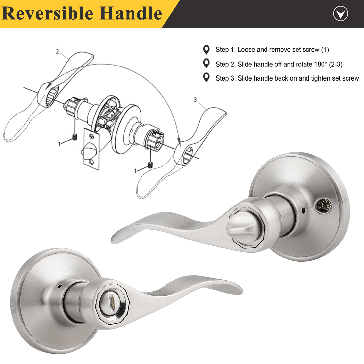 Privacy Door Levers Flat Ball Passage Door knob Wave Entry Handle Brushed Nickel gallery
