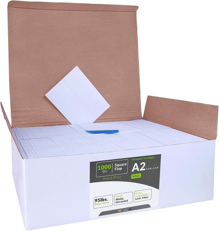 1000 Pcs White A2 Invitation Envelopes, Peel & Press Self Seal, 4 3/8 X 5 3/4 Sq gallery