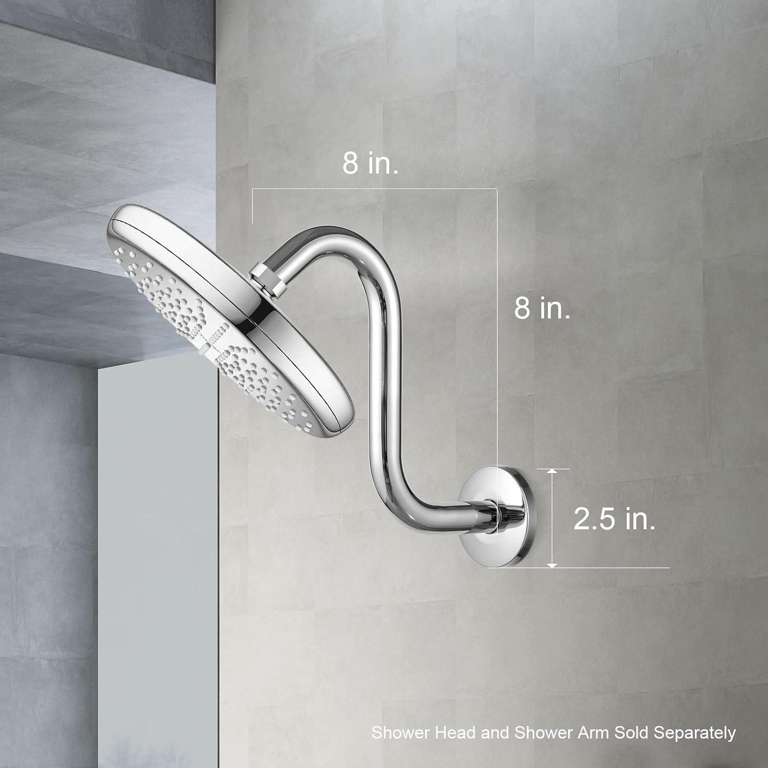 Shower Head Extension Arm 8 In, S Shaped Shower Arm with Flange High Rise Goose gallery