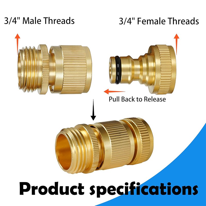 4 SET Garden Hose Quick Connector. ¾ inch GHT Thread Brass Easy Connect Fittings gallery