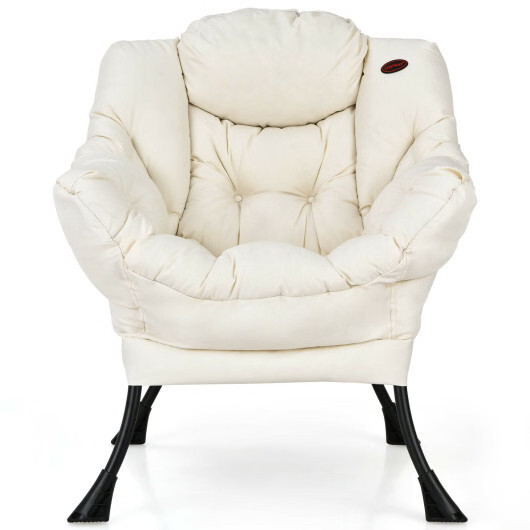 Modern Polyester Fabric Lazy Chair with Steel Frame and Side Pocket-Beige - Colo gallery