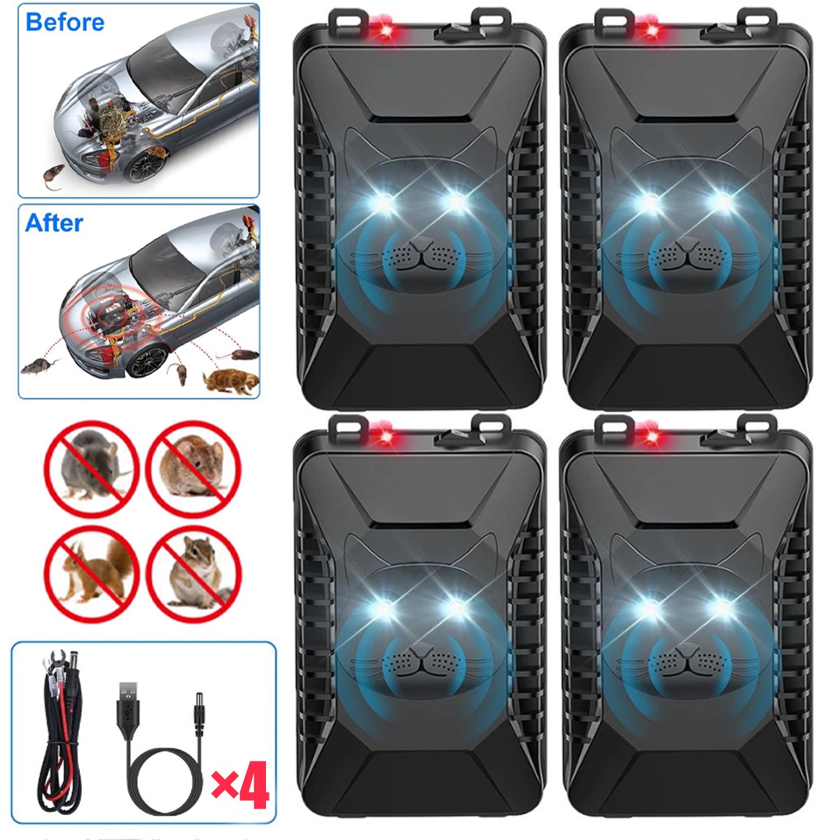 4 Packs Under Hood Ultrasonic Rodent Repeller Car Rat Repellent Keep Animal Away gallery