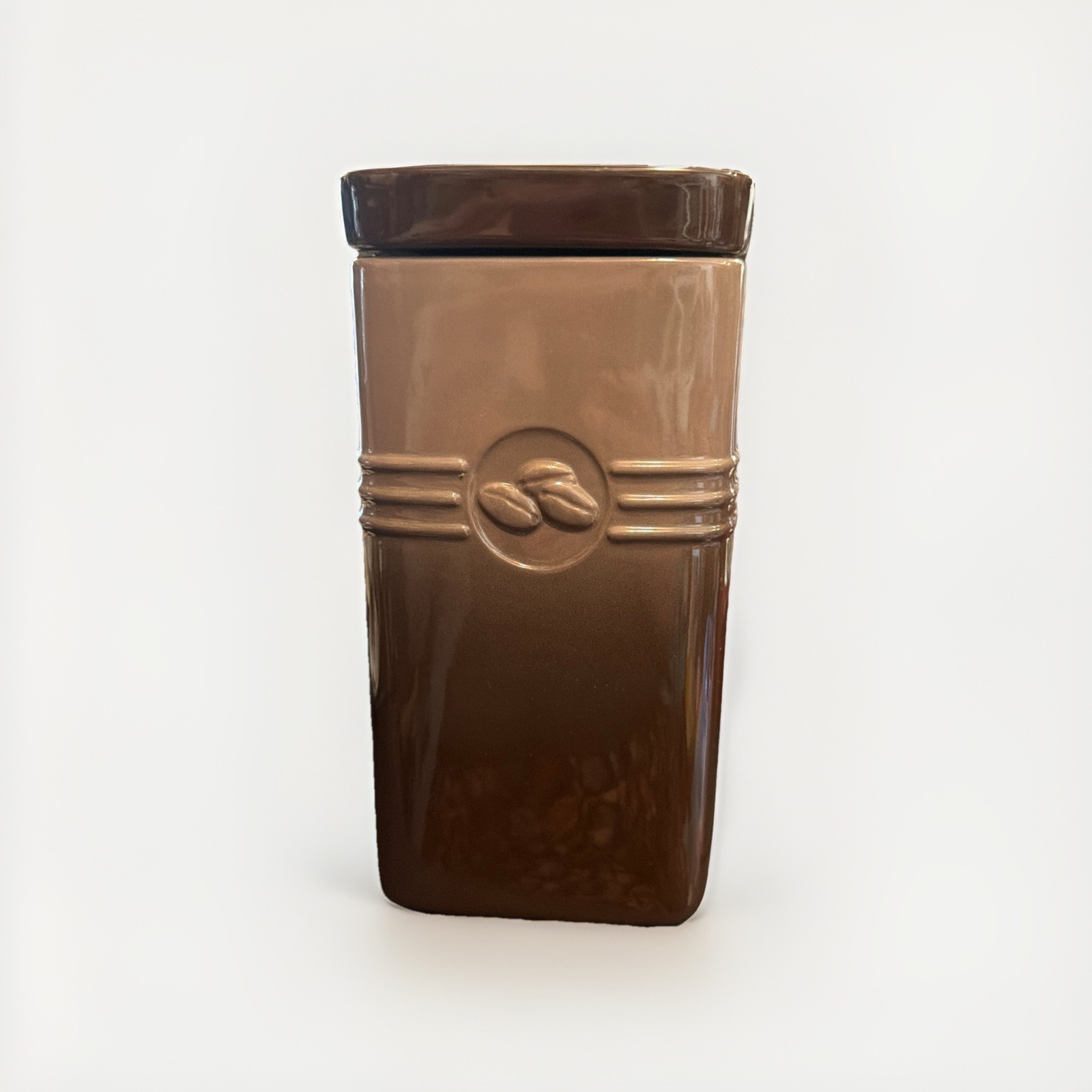 Rare Le Creuset 2 Qt Coffee Container Canister Stoneware Jar - Brown Black gallery