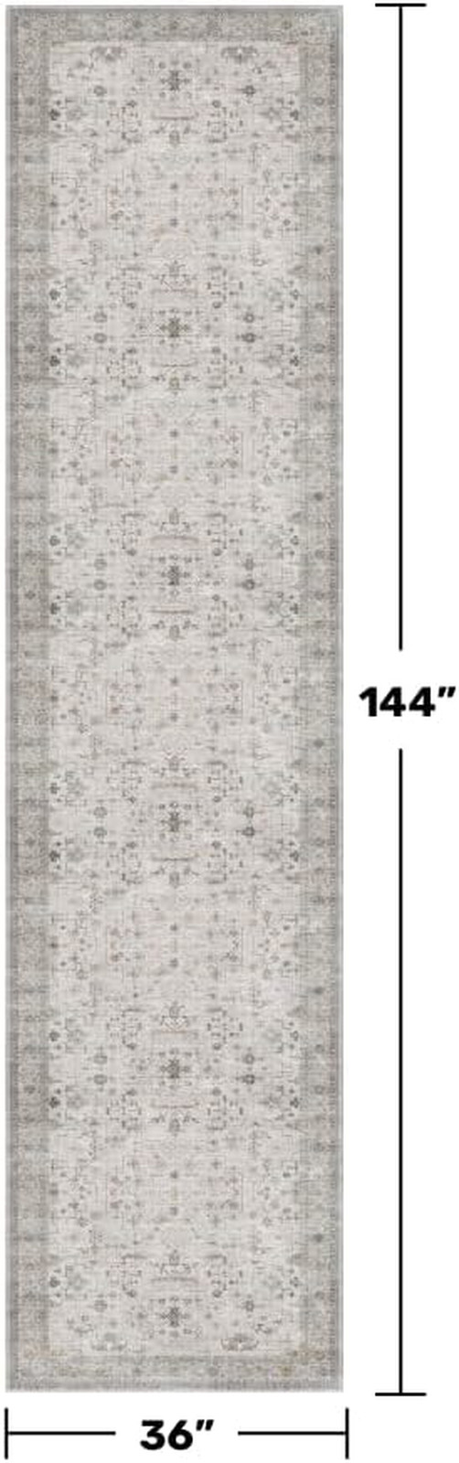 Light Gray Kitchen Rug 12 Ft Long - Modern Boho Eclectic Floral Geometric Decor, gallery