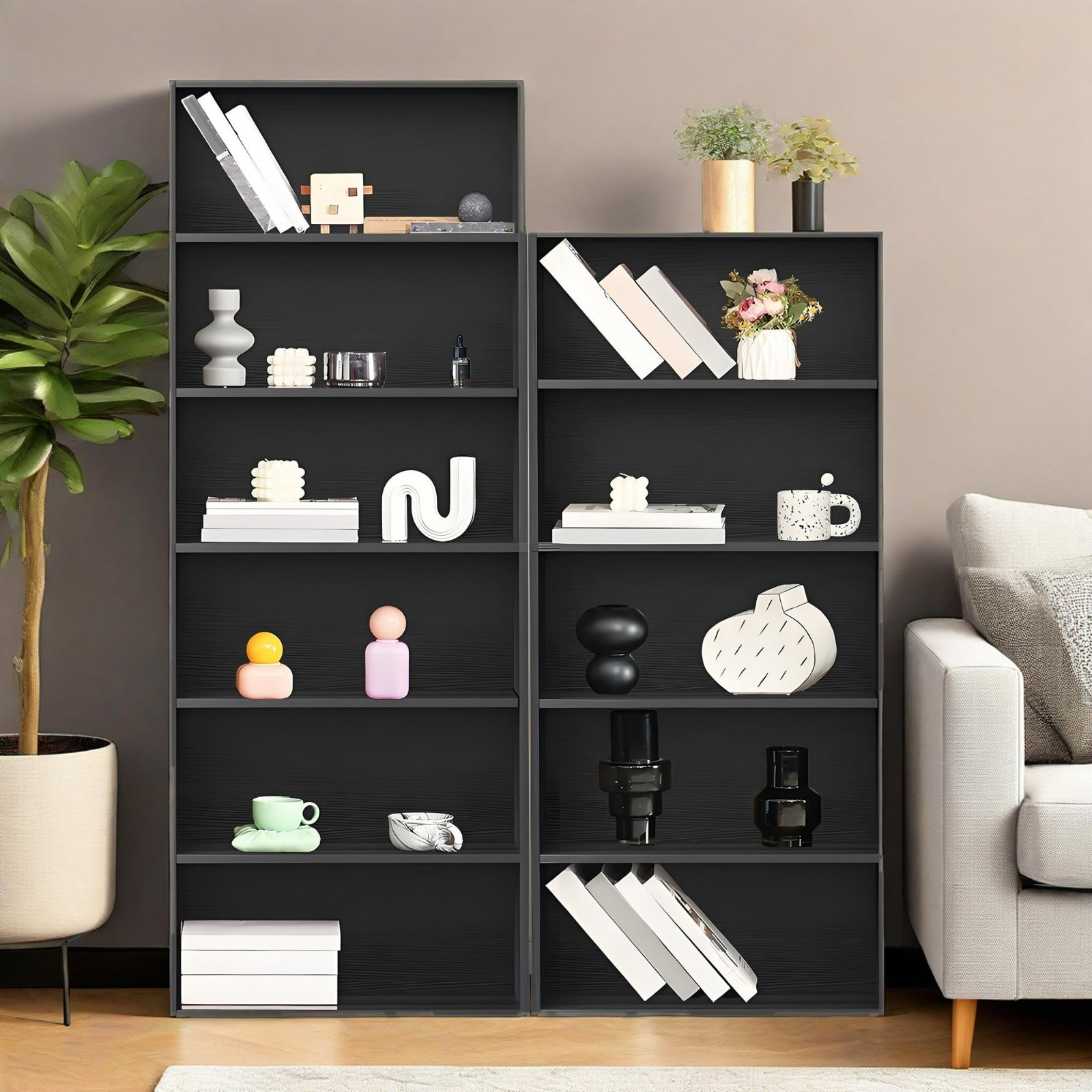 CONCETTA 5 Shelf Bookcase 53in Tall Open Bookshelf Black FREESHIP gallery