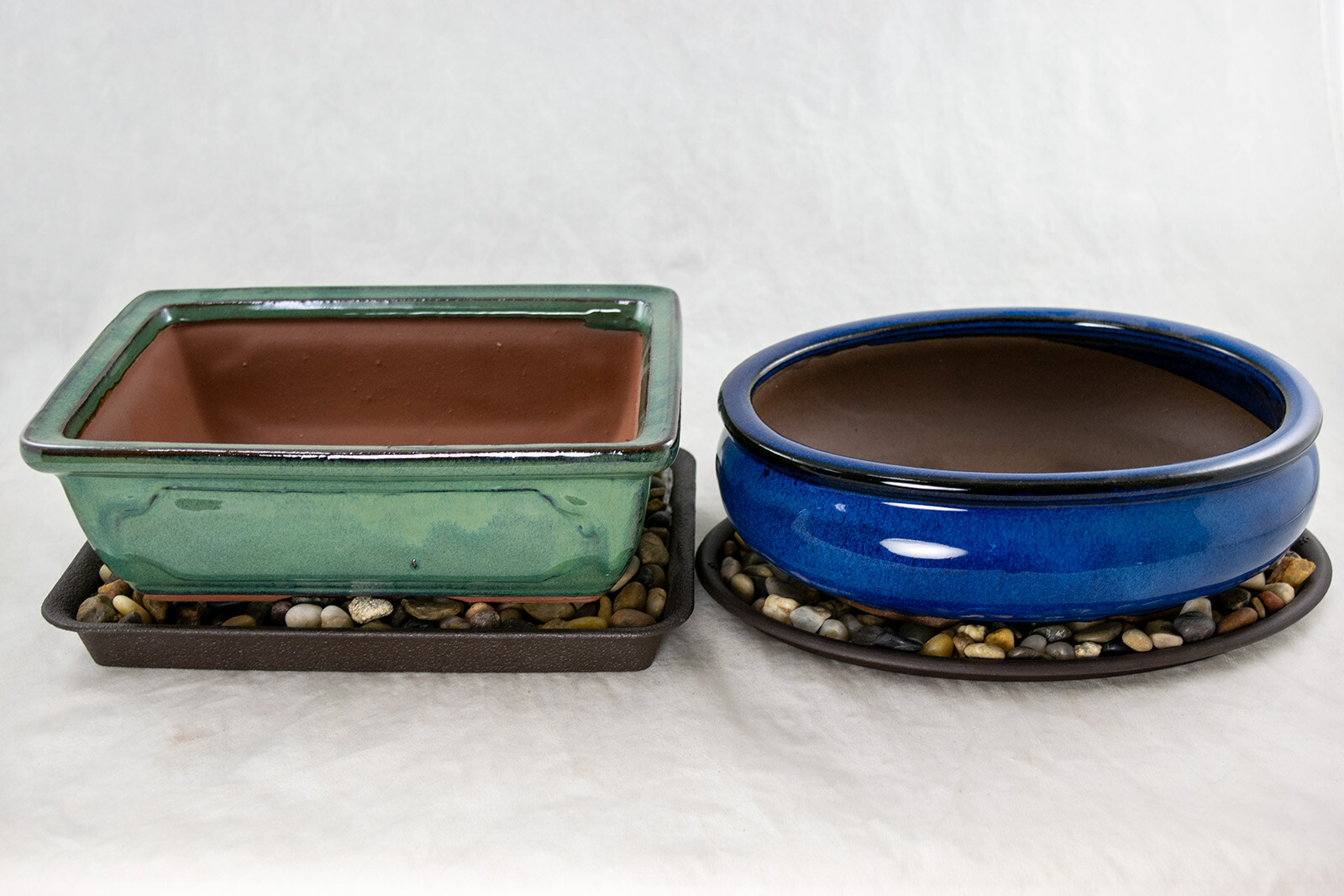 2 x 8" Amazing Glazed Bonsai / Cactus & Succulent Pot + Tray + Rock + Mesh Combo gallery