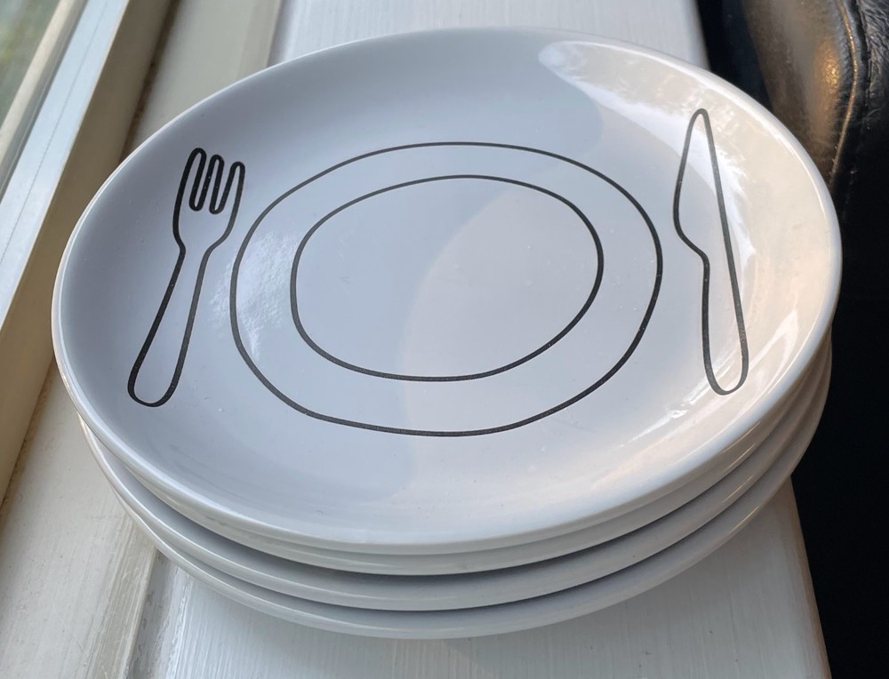 Fred BITE SIZED white Ceramic Appetizer Plates, Set of 4, Duncan Shotton, round