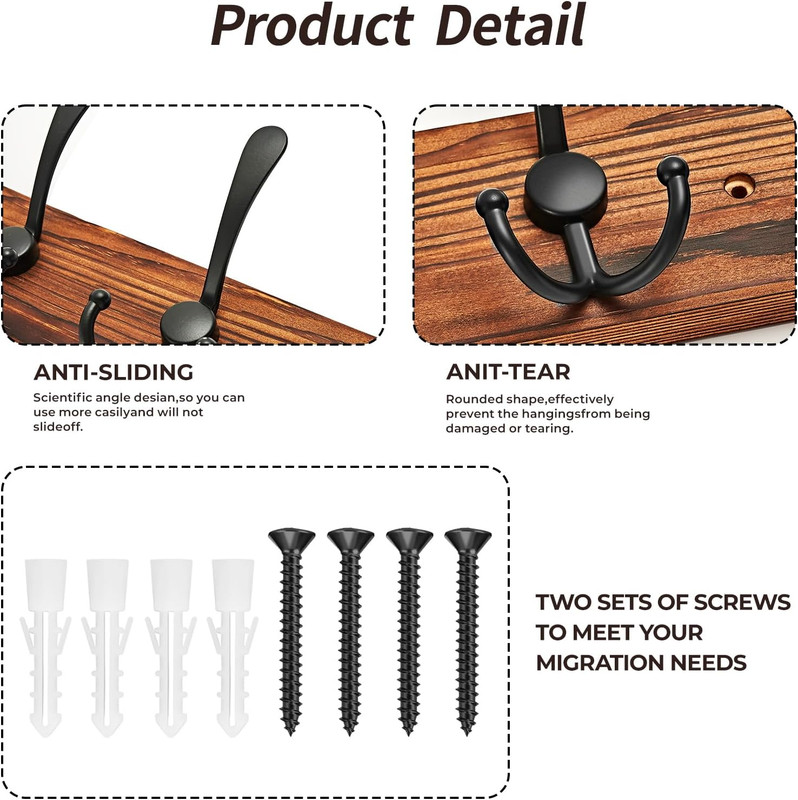 Coat Rack Wall Mounted, Pre-Assembled 16" Coat Hooks with 5 Hooks, Heavy Duty Ru gallery