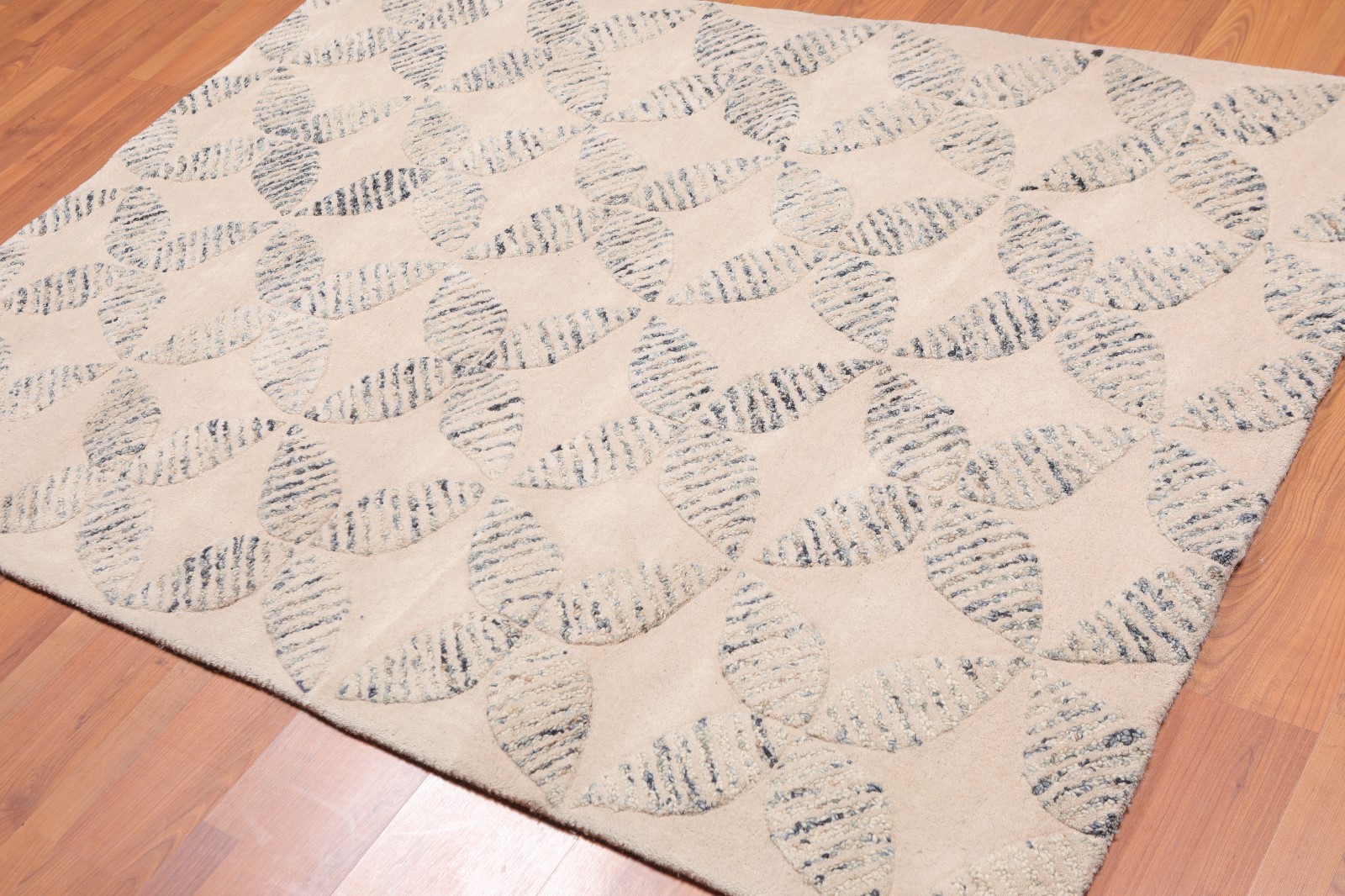 4'8" x 6'8" Handmade High Low Pile Wool Loop & Cut Area rug Contemporary Beige gallery