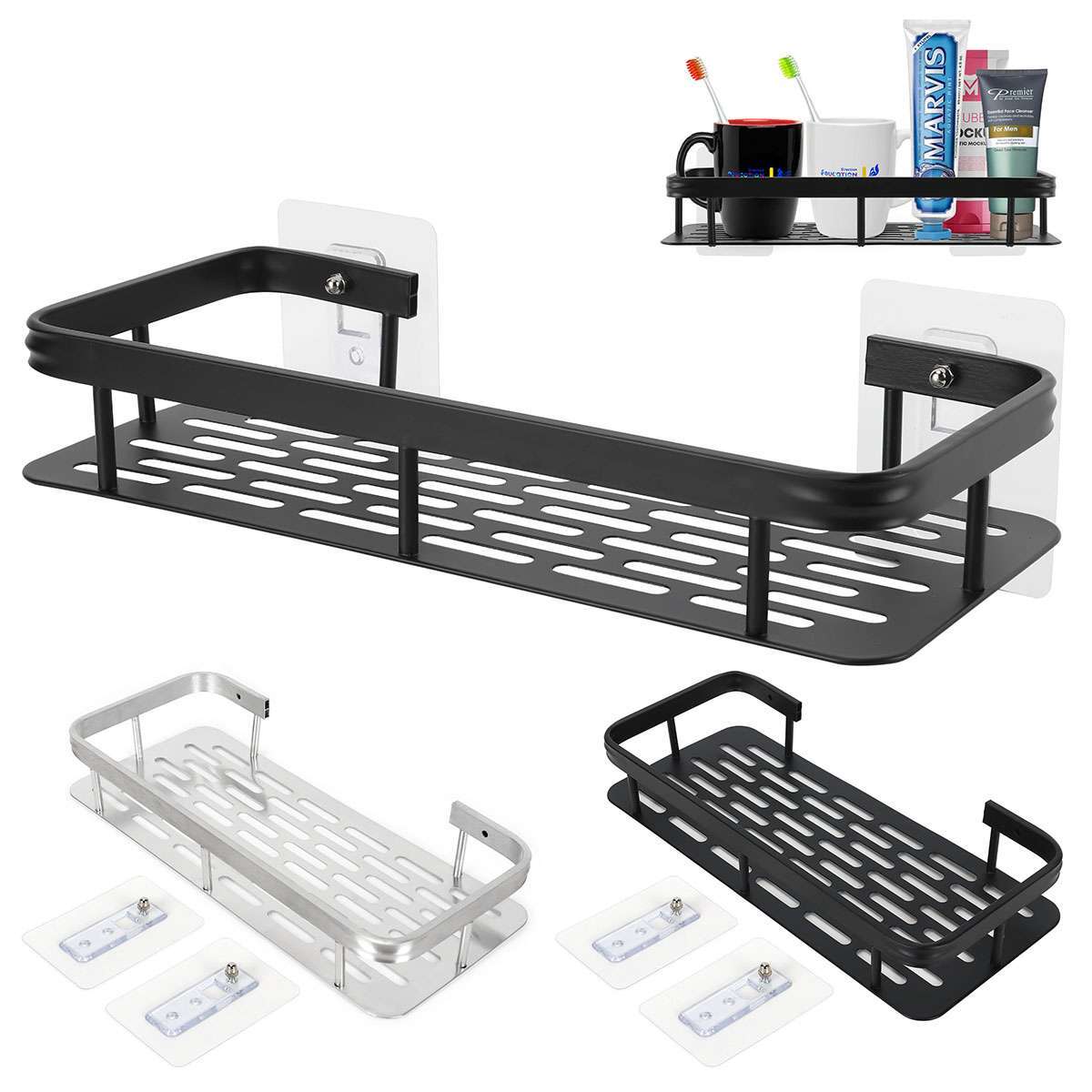 Bathroom Storage Holder Shelf Shower Organizer Rack Wall Mounted Black/Silver gallery