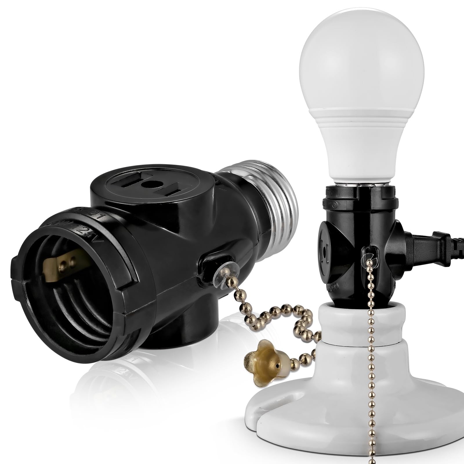 2 Outlet Light Socket Adapter,E26 Bulb Socket to Outlet Splitter,Converts Med... gallery
