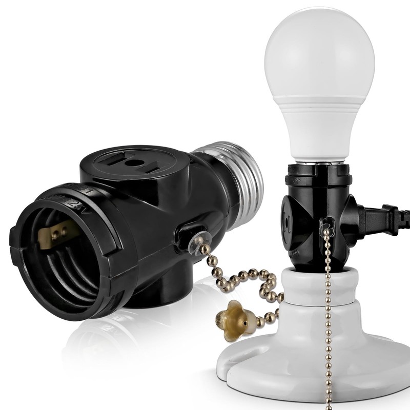 2 Outlet Light Socket Adapter,E26 Bulb Socket to Outlet Splitter,Converts Med... gallery